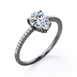 Classic Pave 0.7 carat Pear Moissanite and diamond Engagement Ring in White Gold