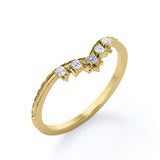 Crown Design 0.10 TCW Round Shape Diamond Chevron Wedding Band in Black Gold