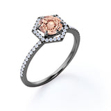 Elegant Hexagon Style 1.75 Carat Round Orange Peach Morganite and Diamond Engagement Ring in Rose Gold