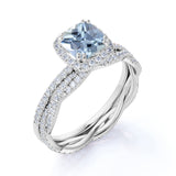 Infinity 1.50 ct Cushion Aquamarine Halo Wedding Ring Set