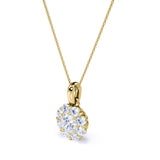 Designer 1.13 Carat Round Cut Certified Moissanite and Diamond Flower Cluster Pendant Necklace in Yellow Gold