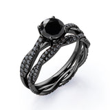 1.75 ct Round Lab Black Diamond Double Twisted Bridal Set
