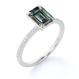 1.25 Ct Emerald Cut Lab Alexandrite Pave Engagement Ring