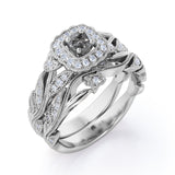 Art Deco 1 Ct Round Salt and Pepper Diamond Wedding Ring Set