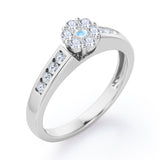 Clustered 1 carat Round Petite Moonstone and Moissanites Channel Engagement Ring in White Gold
