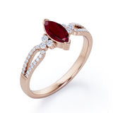 Affordable 1.45 Carat Marquise Cut Lab-Created Ruby And Diamond Double Shank Engagement Ring In White Gold