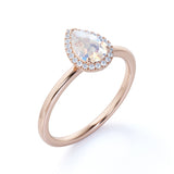 1.50 Carat Pear Shaped Moonstone Wedding Ring in Rose Gold - Vintage Moonstone Ring