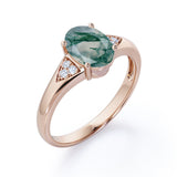 0.55 carat Oval Moss Agate and Moissanite Engagement Ring For Her