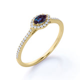 East West Setting 1.35 Carat Marquise Cut Lab Created Alexandrite And Diamond Halo Engagement Ring In White Gold