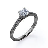 Four Prong Set - 1.25 TCW Princess Cut Moissanite with Lab Created Black Diamond - Scalloped Pave Engagement Ring in White Gold
