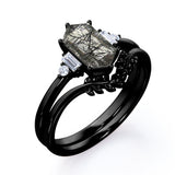 Floral 1.15 ct Hexagon Black Rutilated Quartz Five Stone Bridal Set