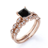 Unique 1.75 Carat Princess cut Lab Black Diamond Bridal Set with semi eternity band in White Gold