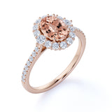 1.50 ct Oval Morganite Halo Engagement Ring