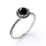 1.5 ct Round Lab Black Diamond 4-Prong Halo Engagement Ring