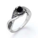Tensioned Halo Set - 1.25 TCW Round Shaped Lab Created Black Diamond - Semi Pave Infinity Engagement Ring in White Gold