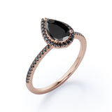 1.45 ct Pear Lab Black Diamond Halo Pave Engagement Ring