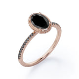 Milgrain Bezel Prong 1.5 TCW Oval Cut Lab Created Black Diamond Pave Style Engagement Ring in White Gold