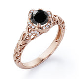 Cushion Framed 1.10 Carat Round Cut Black Diamond Halo Art Deco Engagement Ring In White Gold