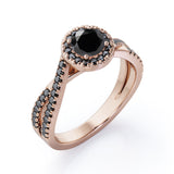 Milgrain Halo - 1.4 TCW Round Cut Lab Created Black Diamond - Infinity Double Strand Engagement Ring in White Gold