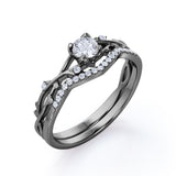 Infinity Branch Design 0.6 CT TDW Round Cut Natural Diamond Pave Wedding Ring Sets