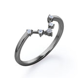 Dainty Five-Stone Prong - 0.10 TCW Round Shaped Diamond -  V Shaped Wedding Band - 10K Rose Gold