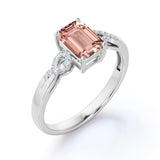 1.25 Carat emerald cut Morganite and Diamond Engagement Ring in 10k White Gold