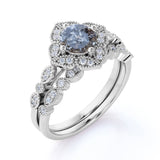 1.25 Ct Round Salt and Pepper Diamond Floral Wedding Ring Set