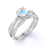 1.75 ct Round Rainbow Moonstone Infinity Wedding Set