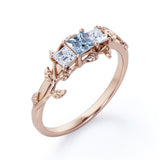 1 ct Princess Aquamarine Floral Engagement Ring