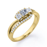 Shared Prongs 1 carat Princess Moissanite and Diamond Split Shank Band Engagement Ring in Rose Gold