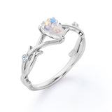 1.15 ct Pear Rainbow Moonstone Leaf Engagement Ring