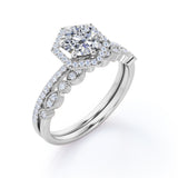 Certified 1 Ct Round Lab Diamond Art Deco Wedding Ring Set