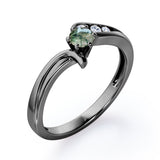Curved Band - Six Prongs 0.5 carat Round Green Moss Agate and Moissanite Artistic Engagement Ring in Rose Gold