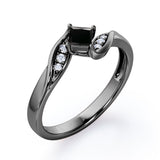 Twisted 7 Stone Ring - 0.55 carat Princess Black Diamond Elegant Engagement Ring in Rose Gold