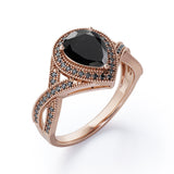 1.5 ct Teardrop Lab Black Diamond Halo Infinity Engagement Ring