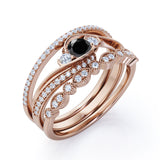 Artdeco 1.75 Carat Round cut Lab Black Diamond Trio Wedding Bridal Ring Set Rose Gold