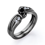 Mini Channel Design 0.5 TCW Round Cut Black Diamond Six-Prong Bridal Ring Set in Rose Gold