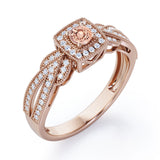 Extravaganza Milgrain Bordered - 1.45 Carat Round Brilliant Cut Morganite and diamond - Halo Pave Channel Engagement Ring in White Gold
