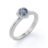 Hexagon 1.25 Ct Round Salt and Pepper Diamond Wedding Ring Set