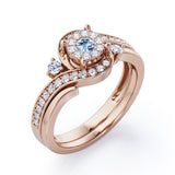 Pave-Prong Design 0.55 TCW Round Shape Aquamarine and Moissanite Bridal Ring Set in White Gold