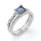 Art Deco 1 Ct Princess Salt and Pepper Diamond Trio Set