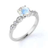 1.10 Carat Round Shape Moonstone Wedding Ring in Rose Gold - Vintage Moonstone Ring