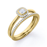 Bezel 1 carat Cushion Moissanite and Diamond Halo Wedding Ring For Her in White Gold