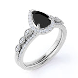 Bestselling 1.75 Carat Pear cut Wedding Ring Set with Lab Black Diamond for Women in Rose Gold