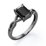 Twisted Infinity 1 Carat Emerald Cut Black Diamond Solitaire Engagement Ring In Rose Gold