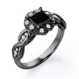 Twisted Beaded 1.15 Carat Princess Cut Black Diamond Infinity Style Engagement Ring In White Gold