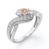 Double Milgrain Curve Infinity 0.7 carat Round Morganite and Moissanites Engagement Ring in Rose Gold