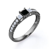 1.25 Carat Princess Cut Lab Grown Black Diamond 3 Stone Engagement Ring In White Gold