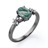 Luxurious Clover Lucky Leaf 0.5 carat Oval Moss Green Agate and Diamond Engagement Ring in Rose Gold