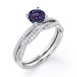 Classic 1.50 Carat Round Cut Purple Lab Created Alexandrite And Diamond Infinity Wedding Ring Set In White Gold